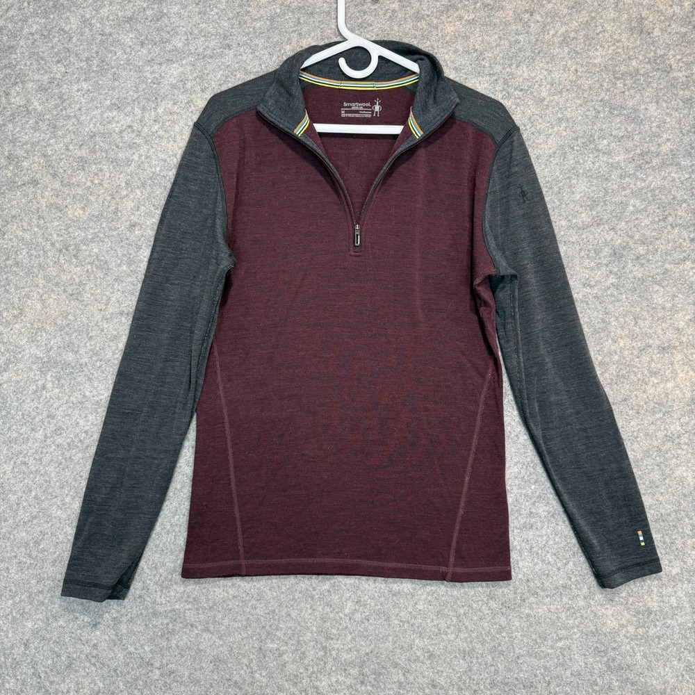Smartwool Merino 250 Baselayer 1/4 Zip Top‎ Shirt Mens Medium Red Gray Thermal